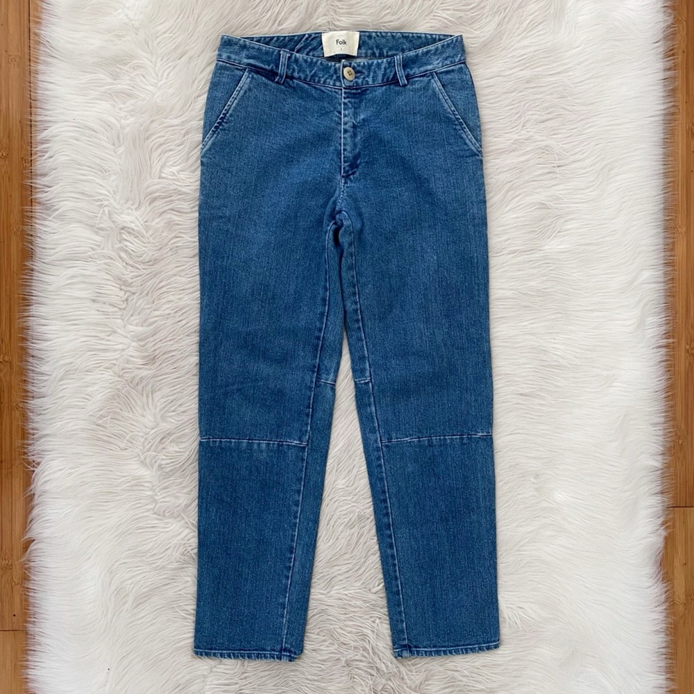 Folk Clothing Japanese Denim Medium Wash Relaxed Fit Tapered Jed Trousers Jeans